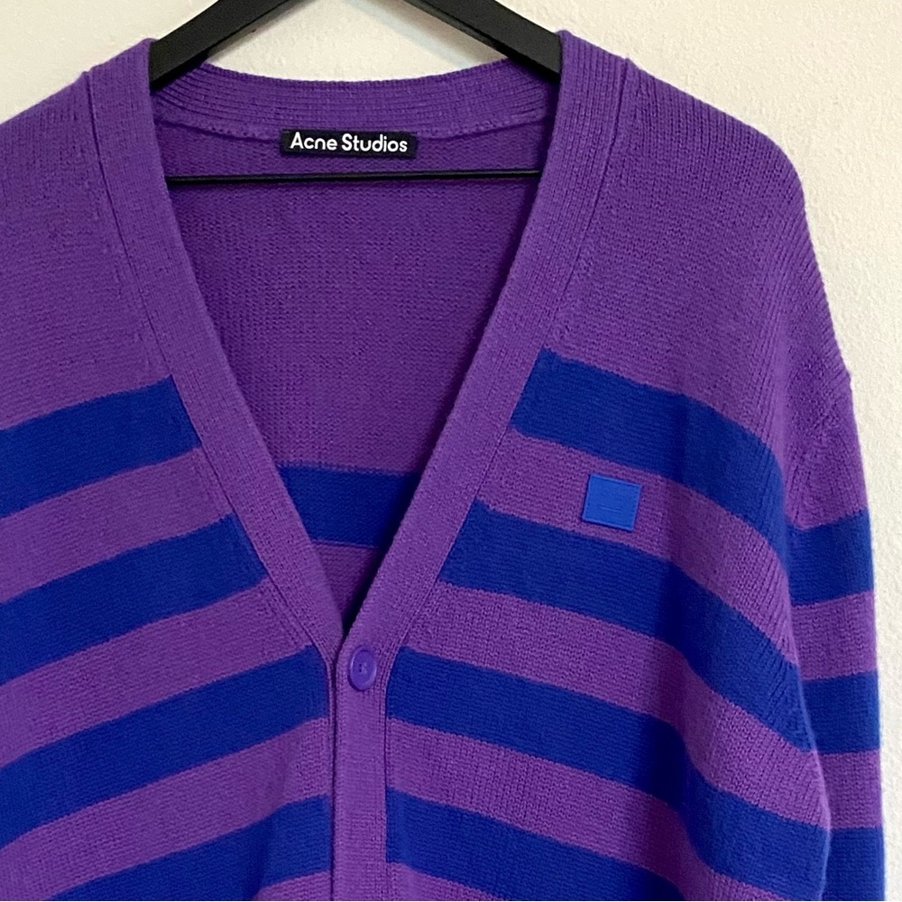 Acne Studios Wool Cardigan Sweater Striped Oversized Mens Luxury Winter Knit - Picture 6 of 15